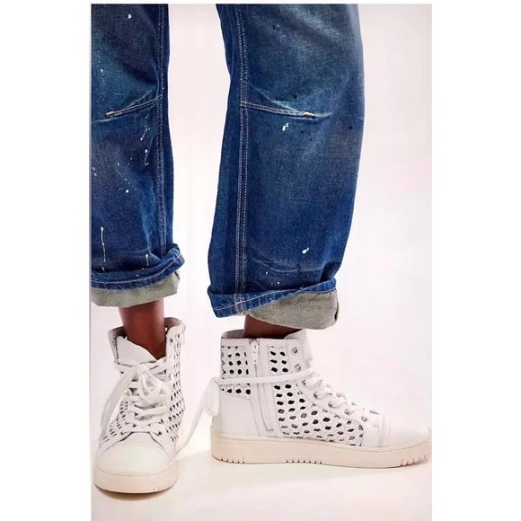 Free People Shoes - Free People Hayes High Top Sneakers White Woven Leather Lace Up Side Zip Size 8